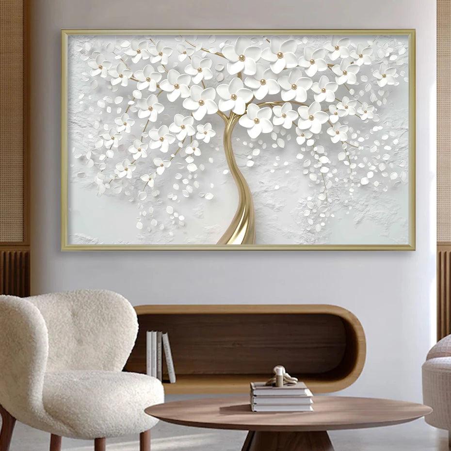 White Flowers Wall Art Canvas