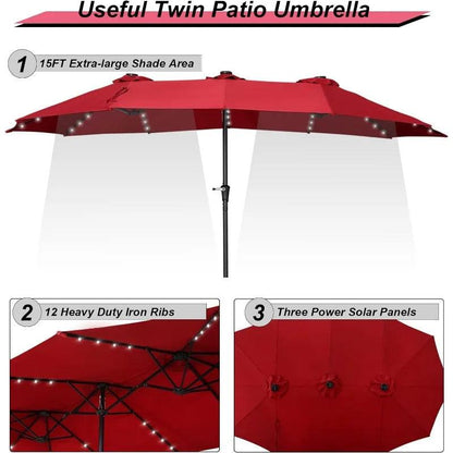 Wonlink 15 Ft Large Patio Umbrellas with 48 Solar LED Lights