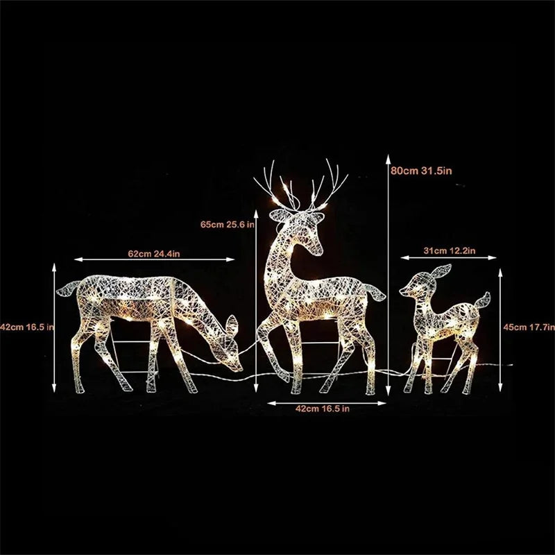 3pcs Iron Art Elk Deer Christmas Garden Decoration With LED Light Glowing