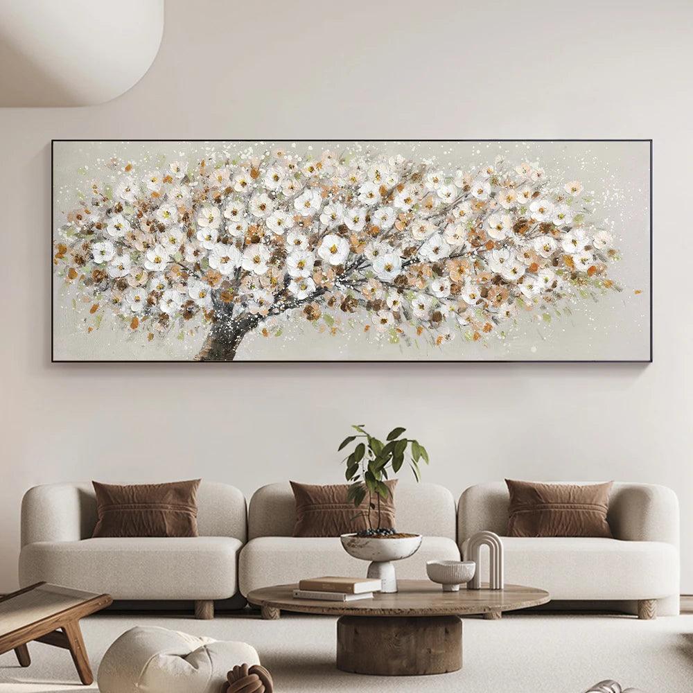 Abstract Blooming White Flowers Wall Art Canvas