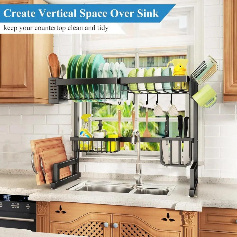 Adjustable (26.8" to 34.6") Large Dish Drying Rack