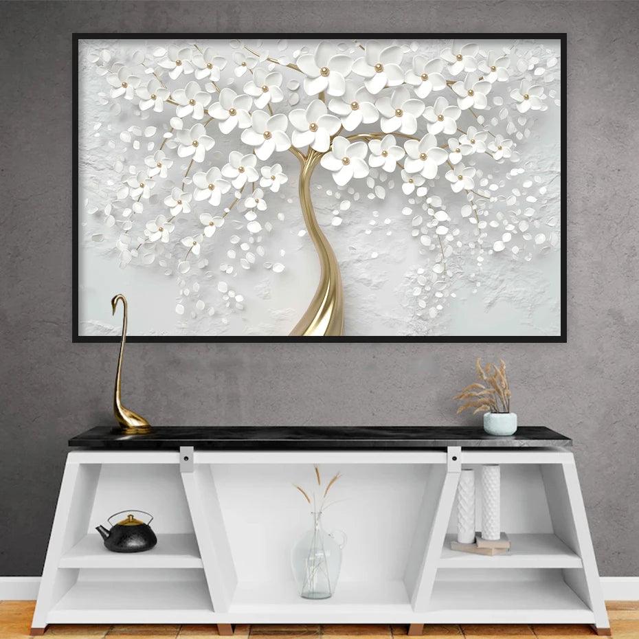 White Flowers Wall Art Canvas