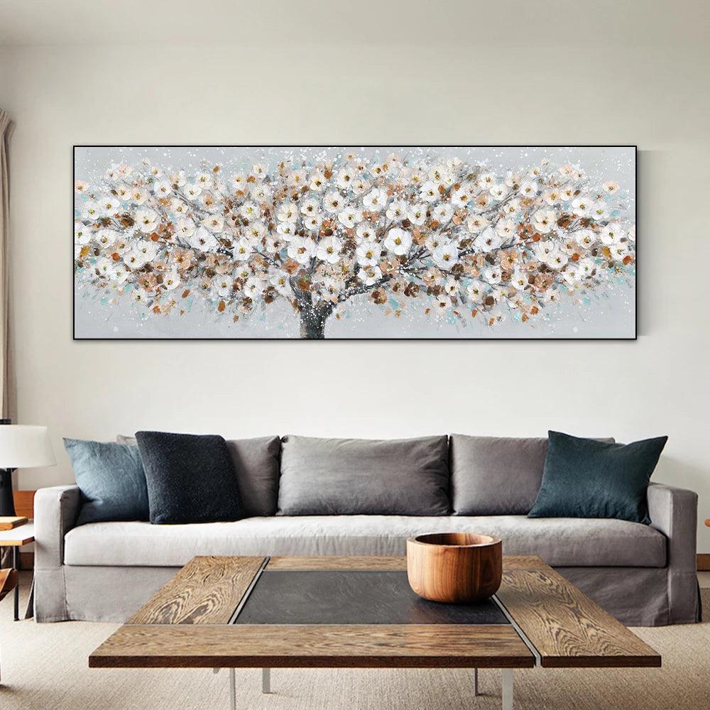 Abstract Blooming White Flowers Wall Art Canvas