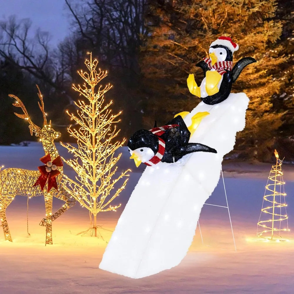 4 FT Lighted Christmas Penguin Slide Scene Decoration