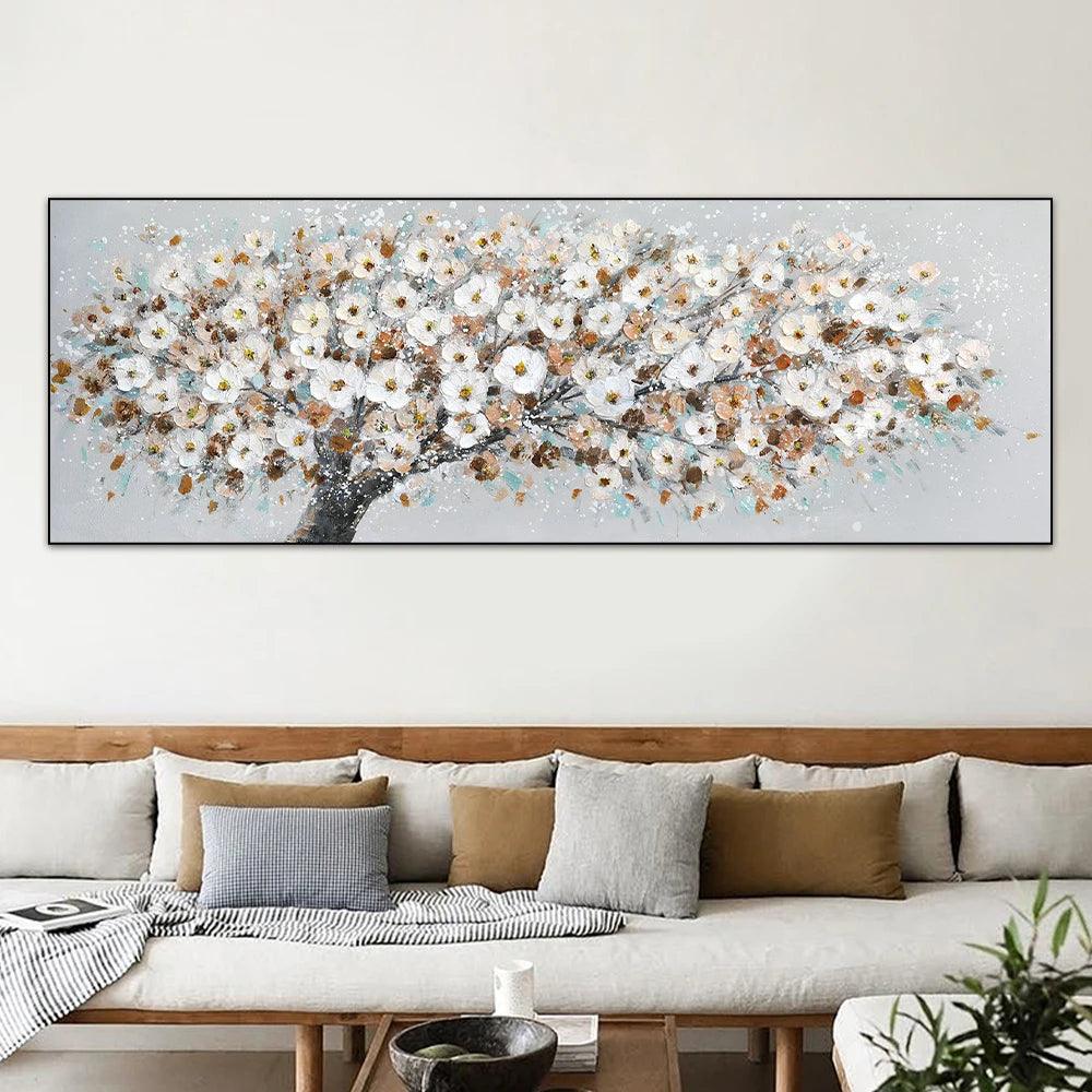 Abstract Blooming White Flowers Wall Art Canvas