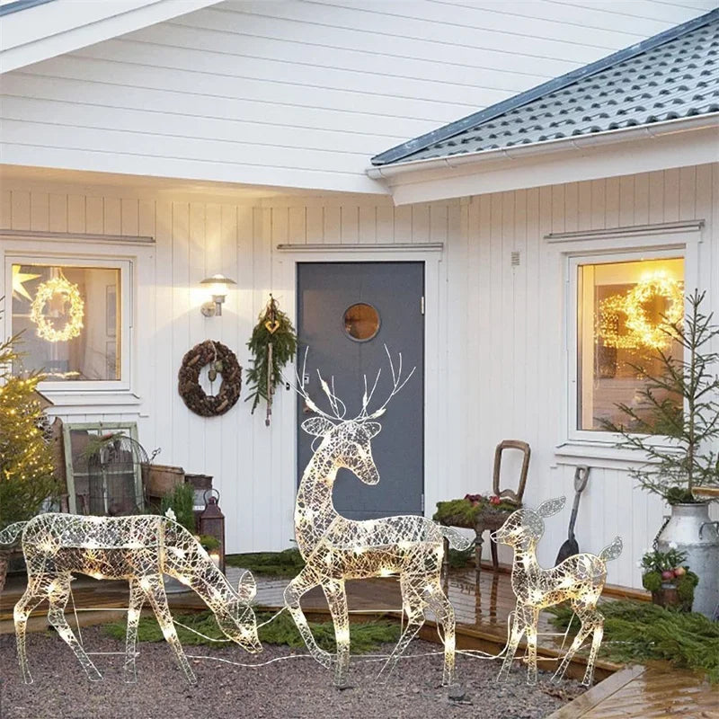 3pcs Iron Art Elk Deer Christmas Garden Decoration With LED Light Glowing