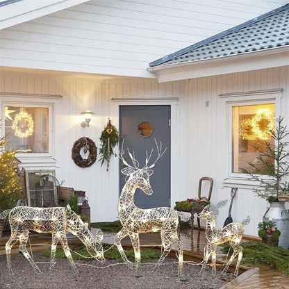 3pcs Iron Art Elk Deer Christmas Garden Decoration With LED Light Glowing