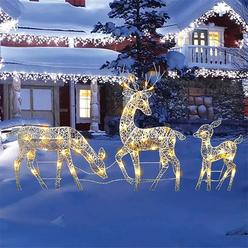 3pcs Iron Art Elk Deer Christmas Garden Decoration With LED Light Glowing