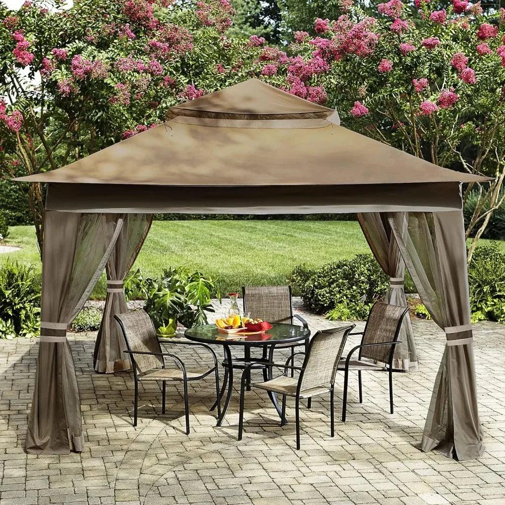 Patio Outdoor Pop Up Gazebo With Mesh Walls (13x13 Brown) Tents