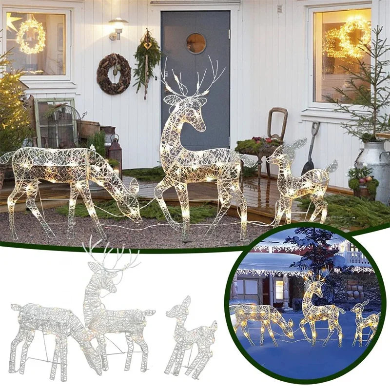 3pcs Iron Art Elk Deer Christmas Garden Decoration With LED Light Glowing