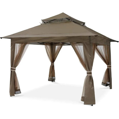 Patio Outdoor Pop Up Gazebo With Mesh Walls (13x13 Brown) Tents