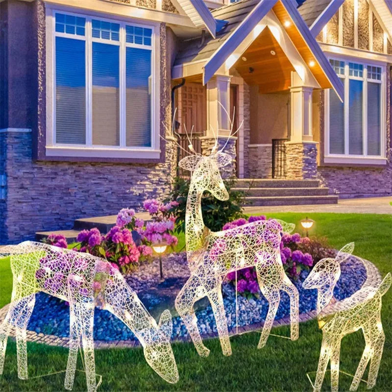 3pcs Iron Art Elk Deer Christmas Garden Decoration With LED Light Glowing