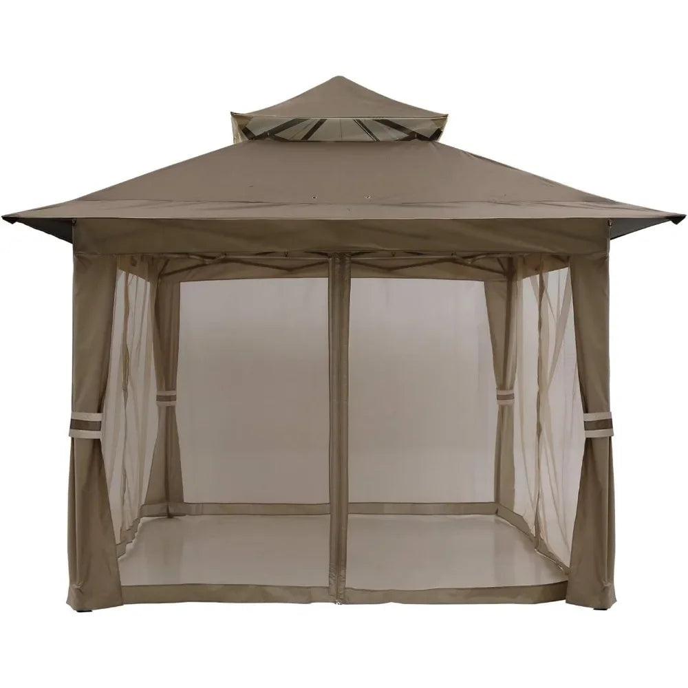 Patio Outdoor Pop Up Gazebo With Mesh Walls (13x13 Brown) Tents