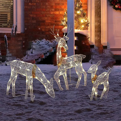 3pcs Iron Art Elk Deer Christmas Garden Decoration With LED Light Glowing