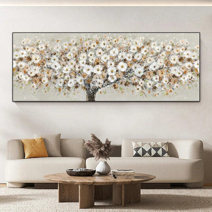 Abstract Blooming White Flowers Wall Art Canvas