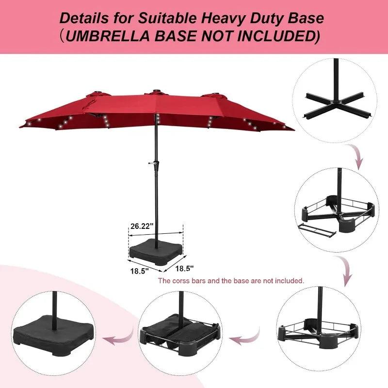 Wonlink 15 Ft Large Patio Umbrellas with 48 Solar LED Lights