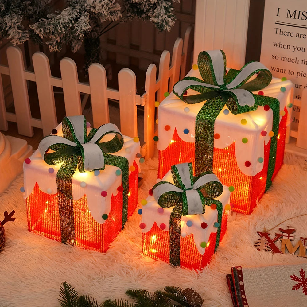 3 Pack Christmas Lighted Gift Boxes