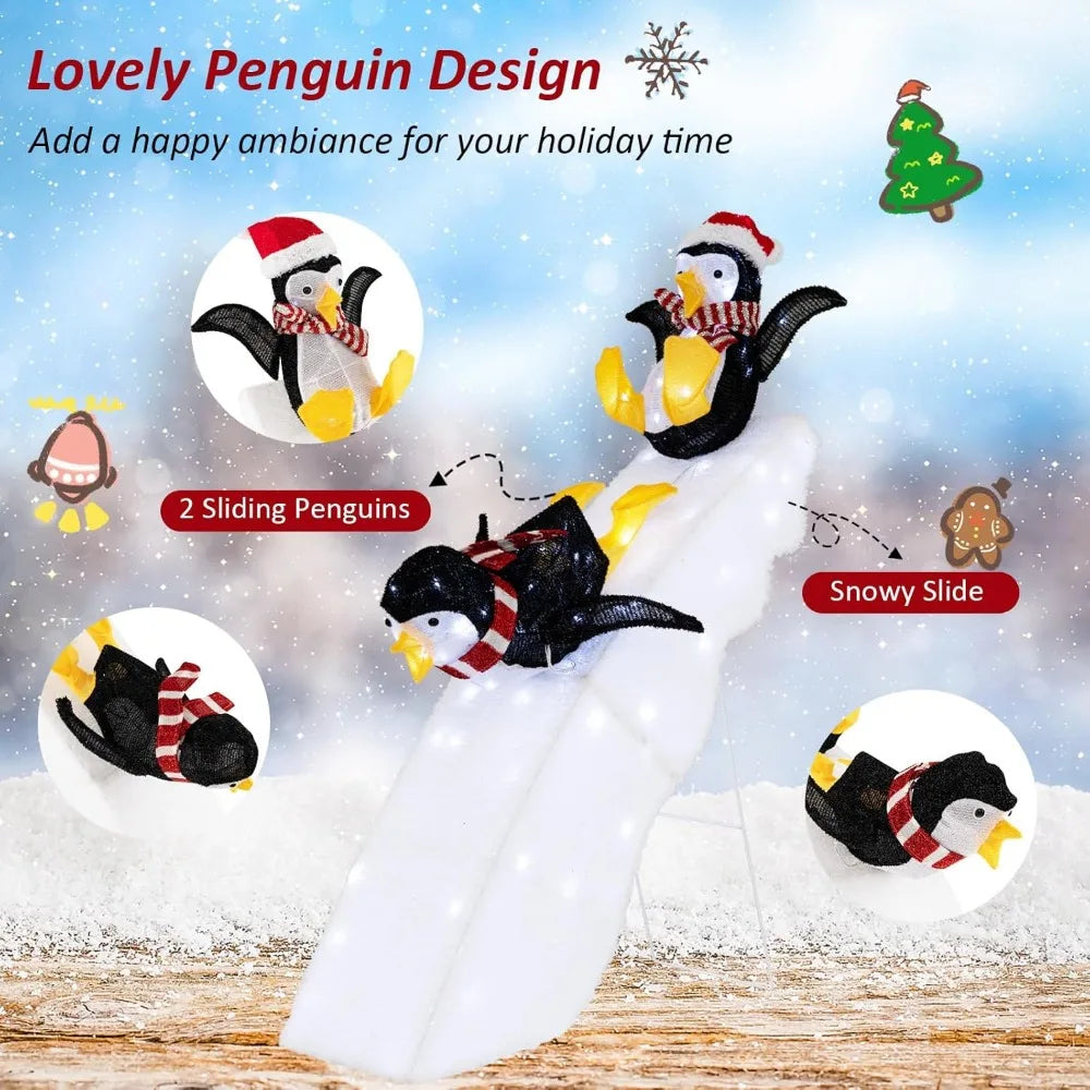 4 FT Lighted Christmas Penguin Slide Scene Decoration