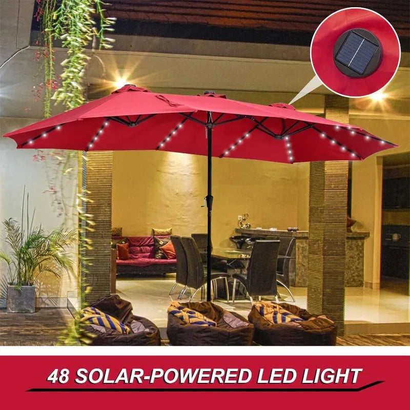 Wonlink 15 Ft Large Patio Umbrellas with 48 Solar LED Lights