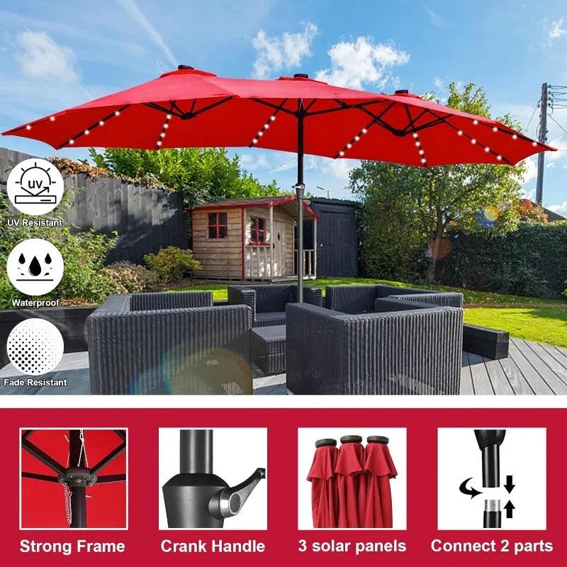 Wonlink 15 Ft Large Patio Umbrellas with 48 Solar LED Lights