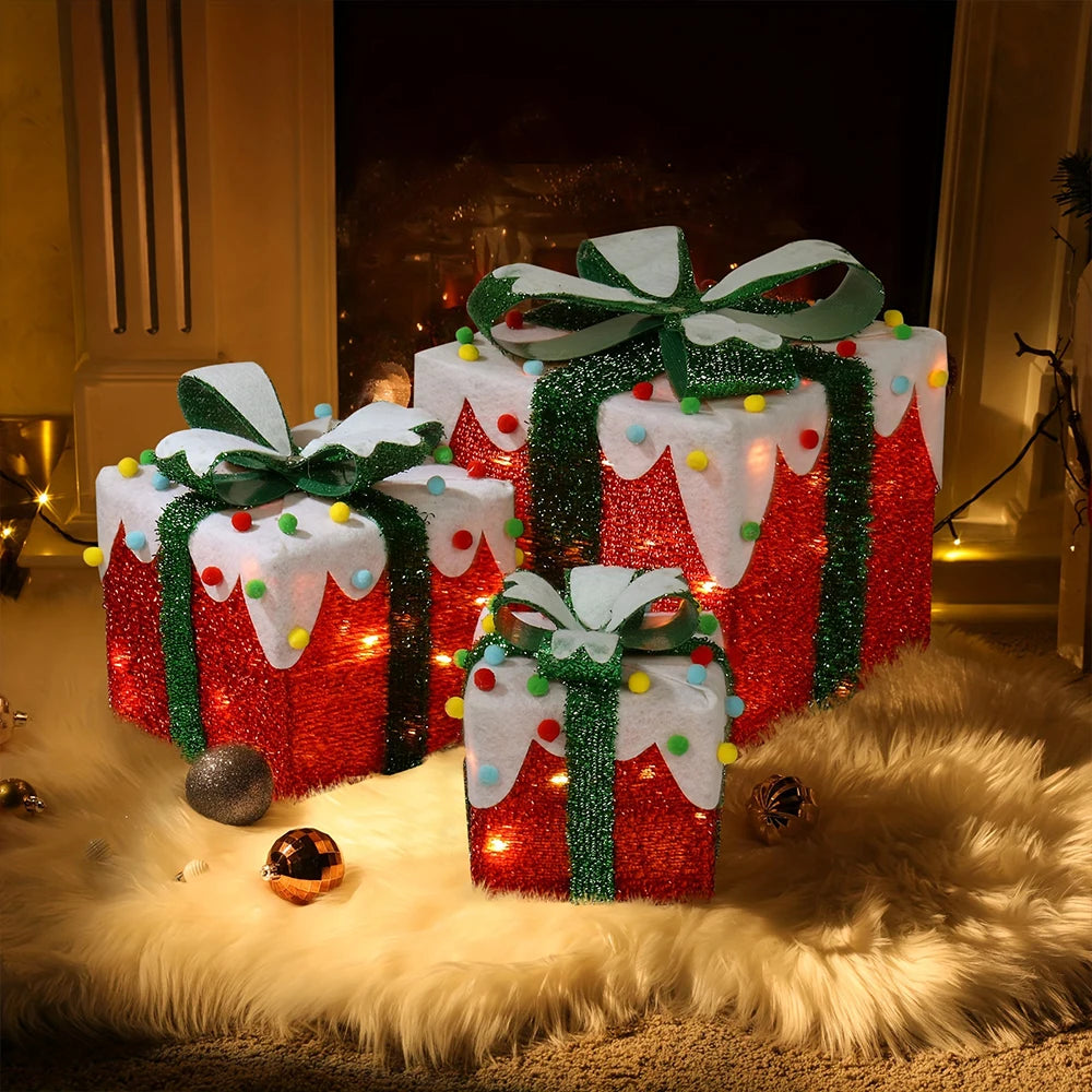 3 Pack Christmas Lighted Gift Boxes