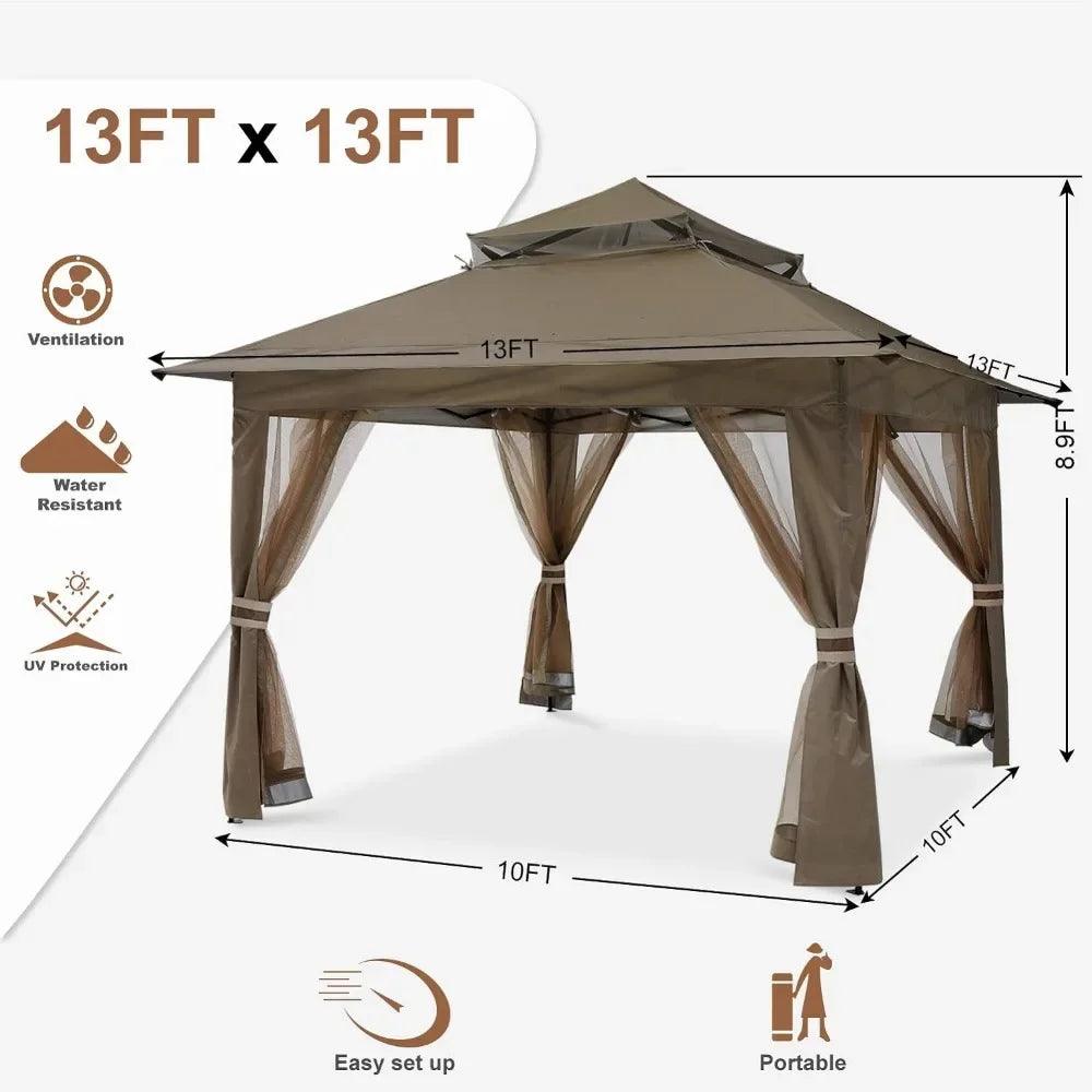 Patio Outdoor Pop Up Gazebo With Mesh Walls (13x13 Brown) Tents