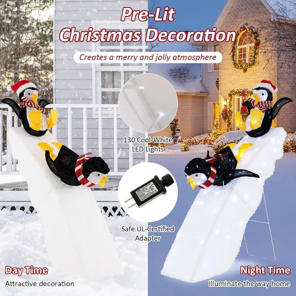 4 FT Lighted Christmas Penguin Slide Scene Decoration