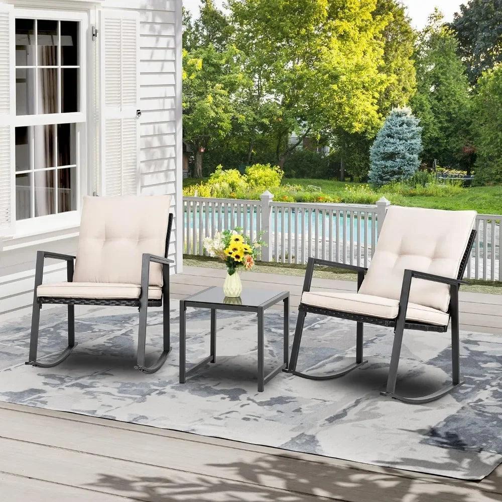 Patio Chairs 3 Piece Wicker Rocking Chair Set