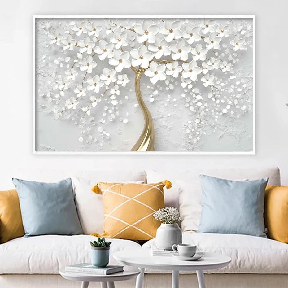 White Flowers Wall Art Canvas