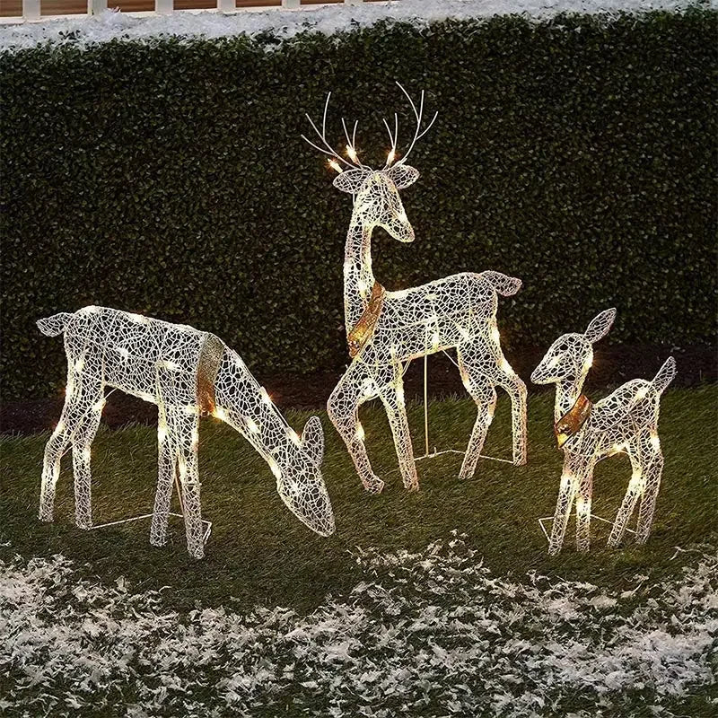 3pcs Iron Art Elk Deer Christmas Garden Decoration With LED Light Glowing