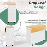 Rolling kitchen island cart with foldable deciduous breakfast bar