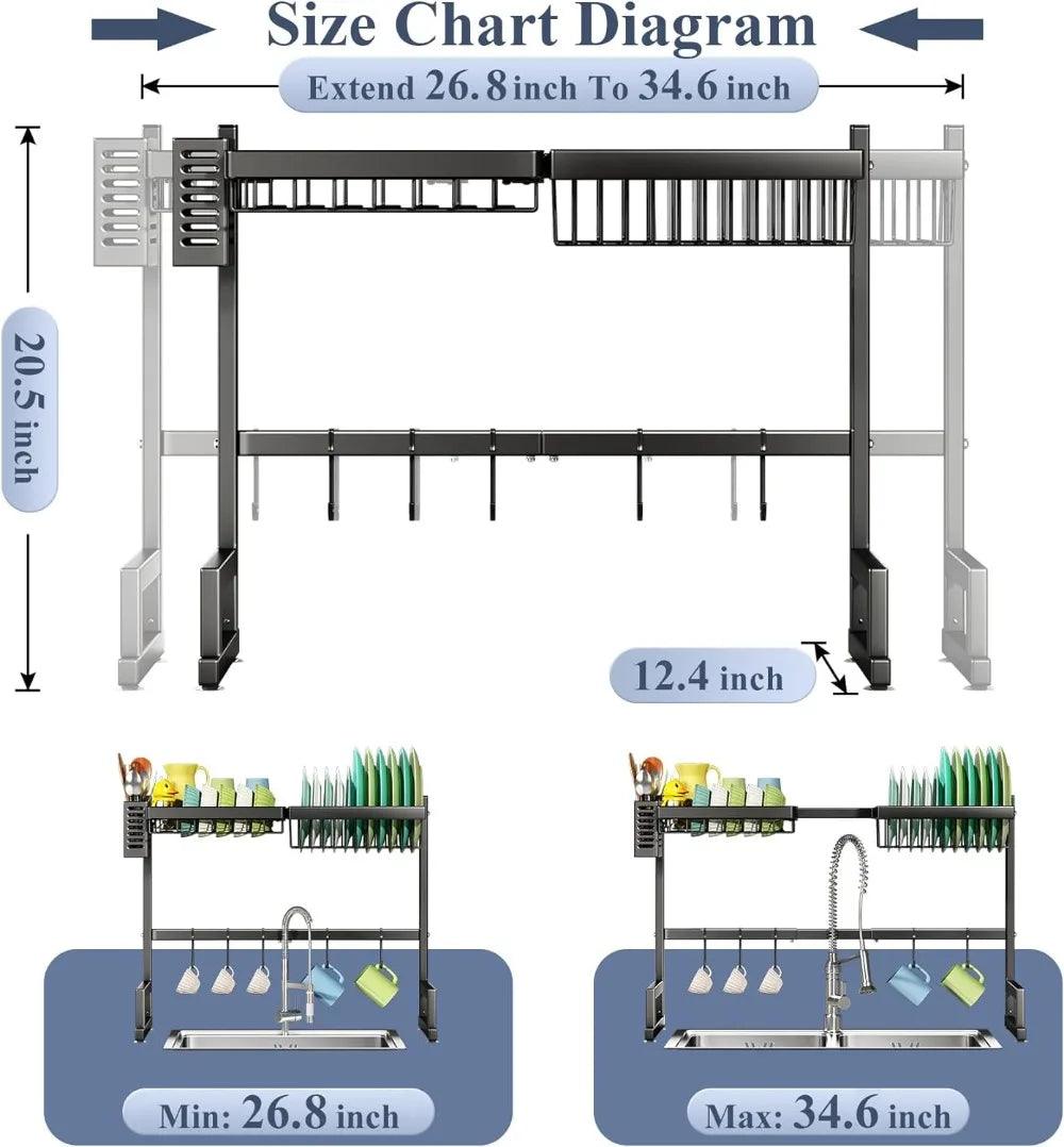 Adjustable (26.8&quot; to 34.6&quot;) Large Dish Drying Rack